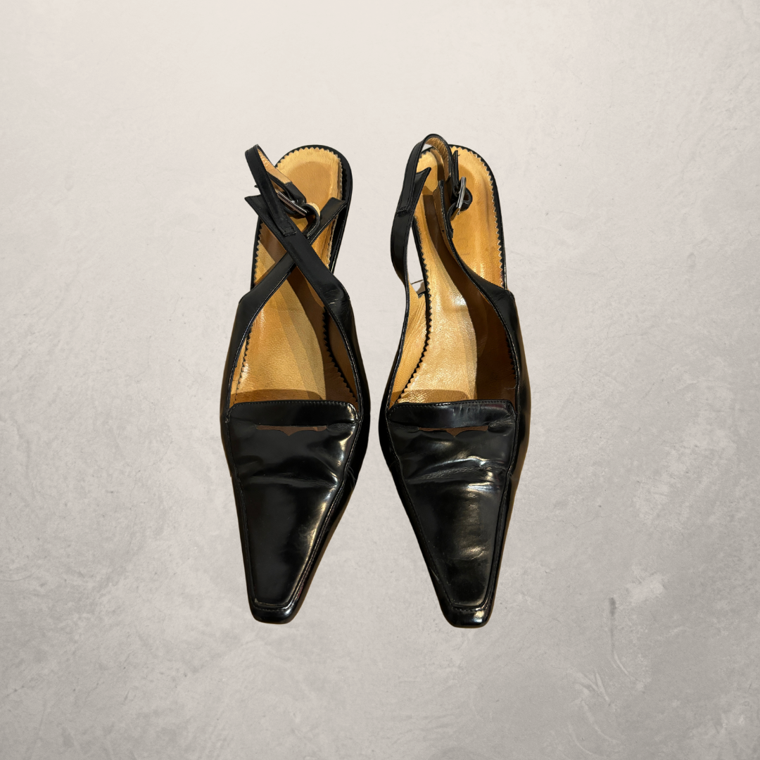 Vintage Gucci by Tom Ford zwarte leren puntige kitten heels 38.5