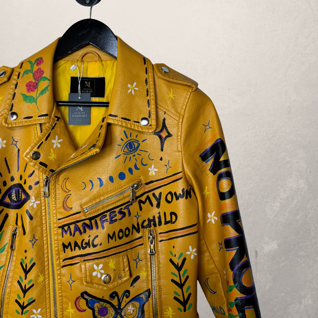 Vintage Handpainted yellow leather jacket S- by MARRART