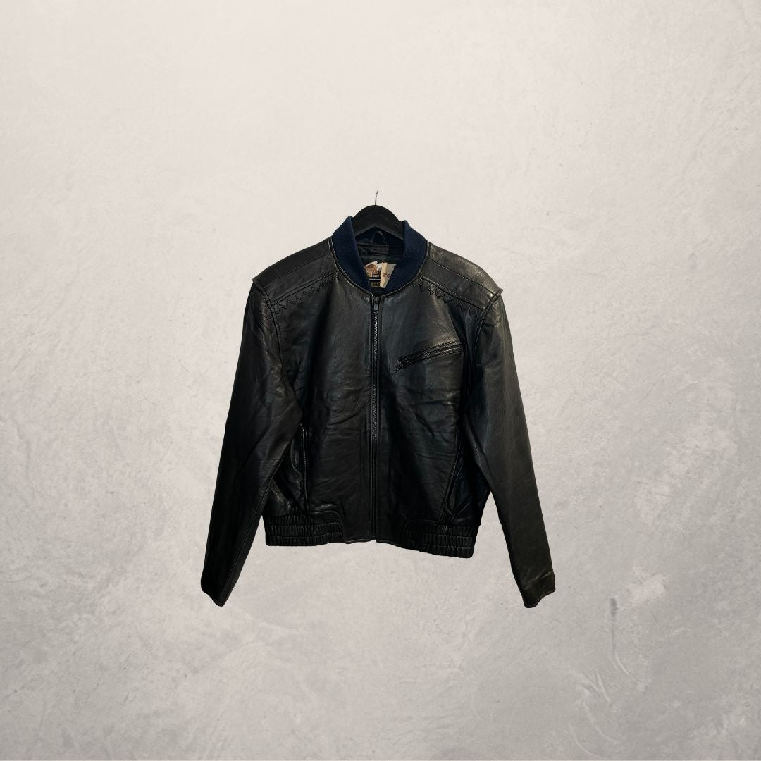 Vintage Harley Davidson blauw/zwart leren letterman jack L