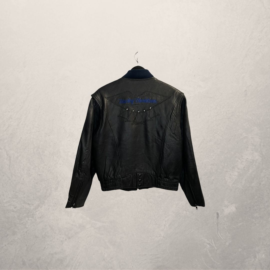 Vintage Harley Davidson blauw/zwart leren letterman jack L