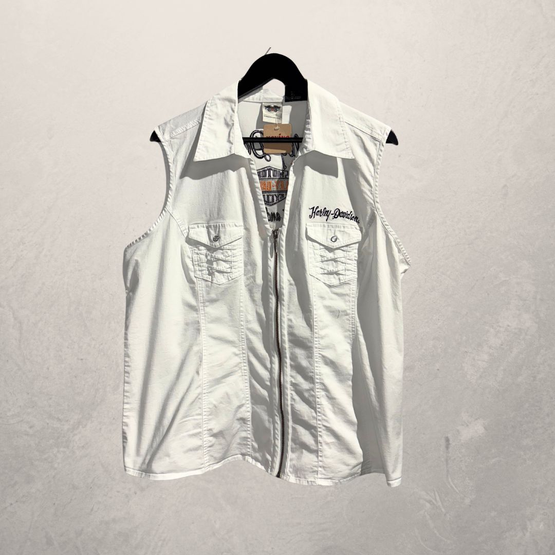 Vintage Harley Davidson wit mouwloos logo shirt L