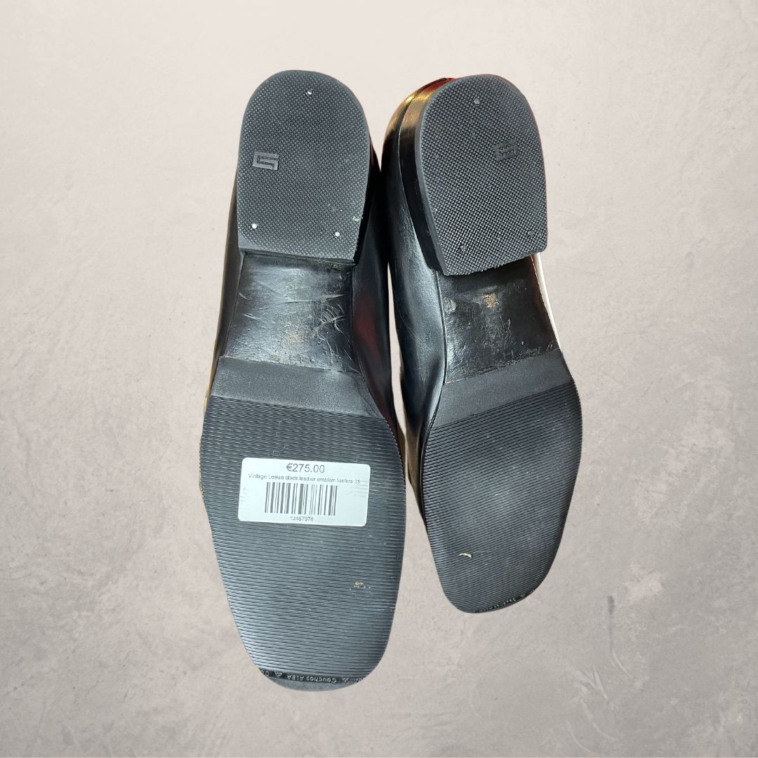 Vintage Loewe black leather emblem loafers 38