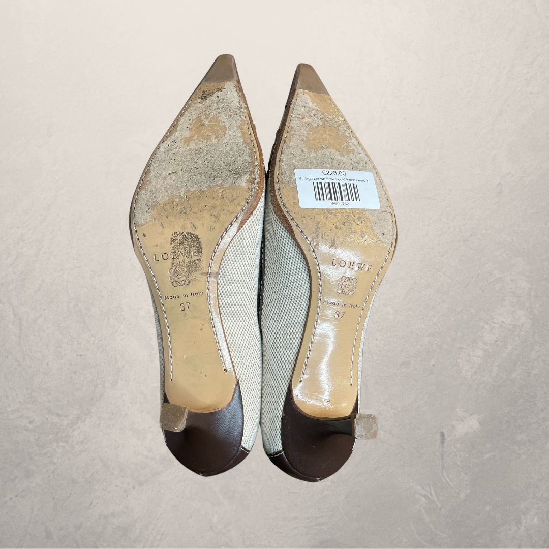 Vintage Loewe brown gold kitten heels 38