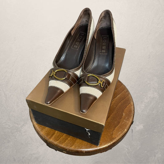 Vintage Loewe brown gold kitten heels 38