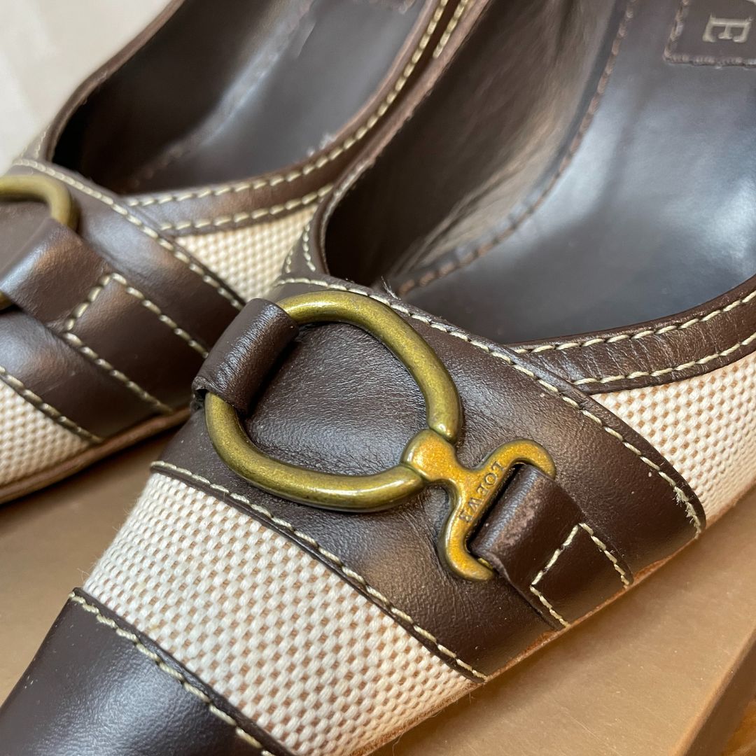 Vintage Loewe brown gold kitten heels 38