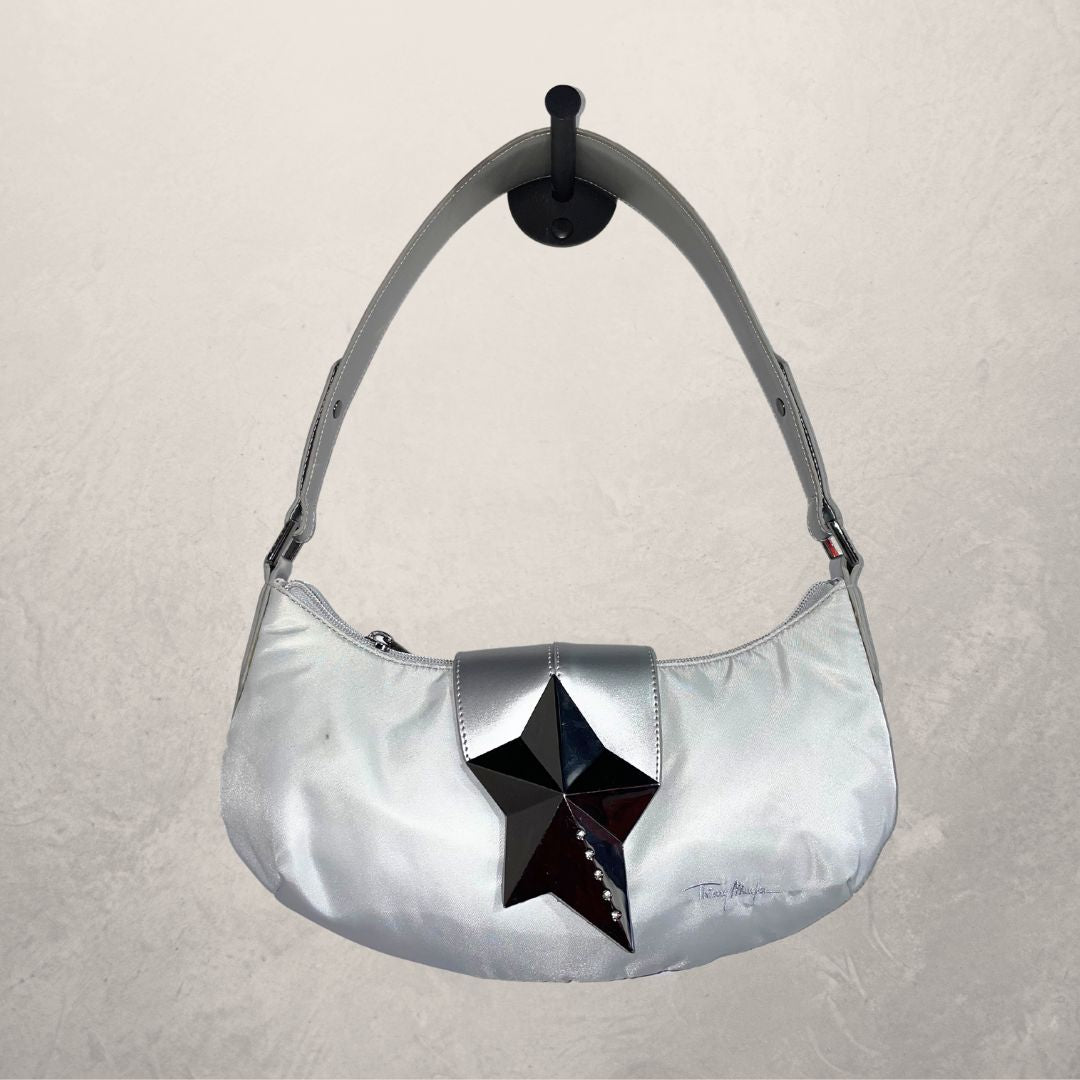 Vintage zilveren schoudertas van Mugler