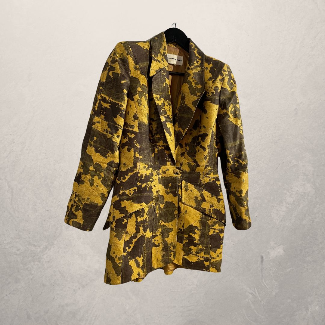 Vintage Mugler geel patroon getailleerde blazer XS/S