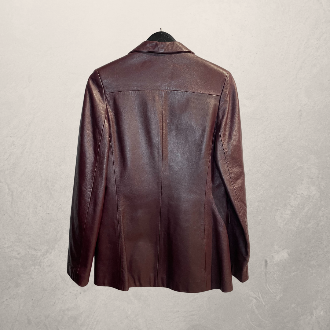 Vintage Playboy kastanjebruine geschilderde lippen leren jas S - door @Marrart