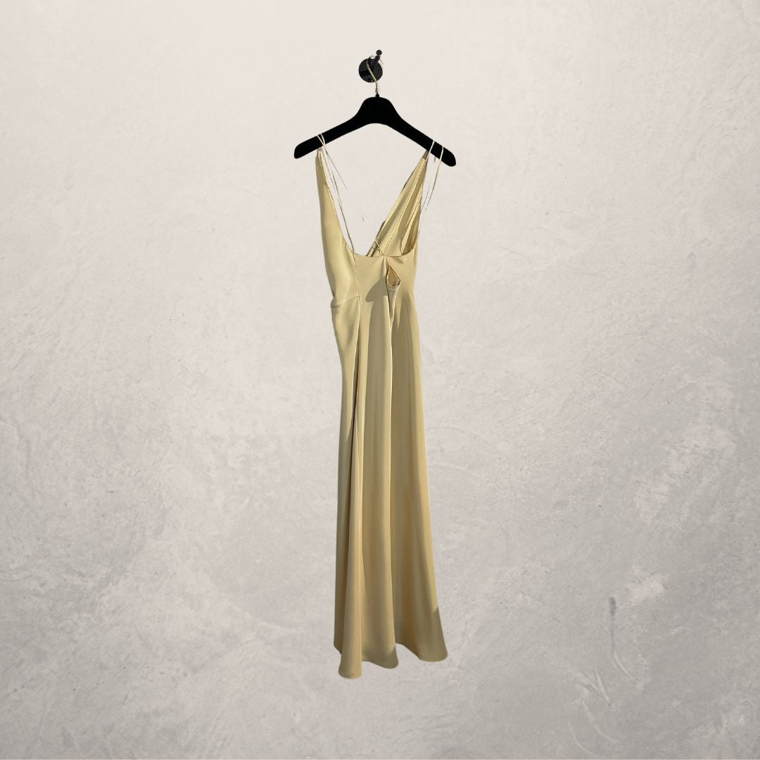 Vintage Prada beige silk dress gold embellishment 36