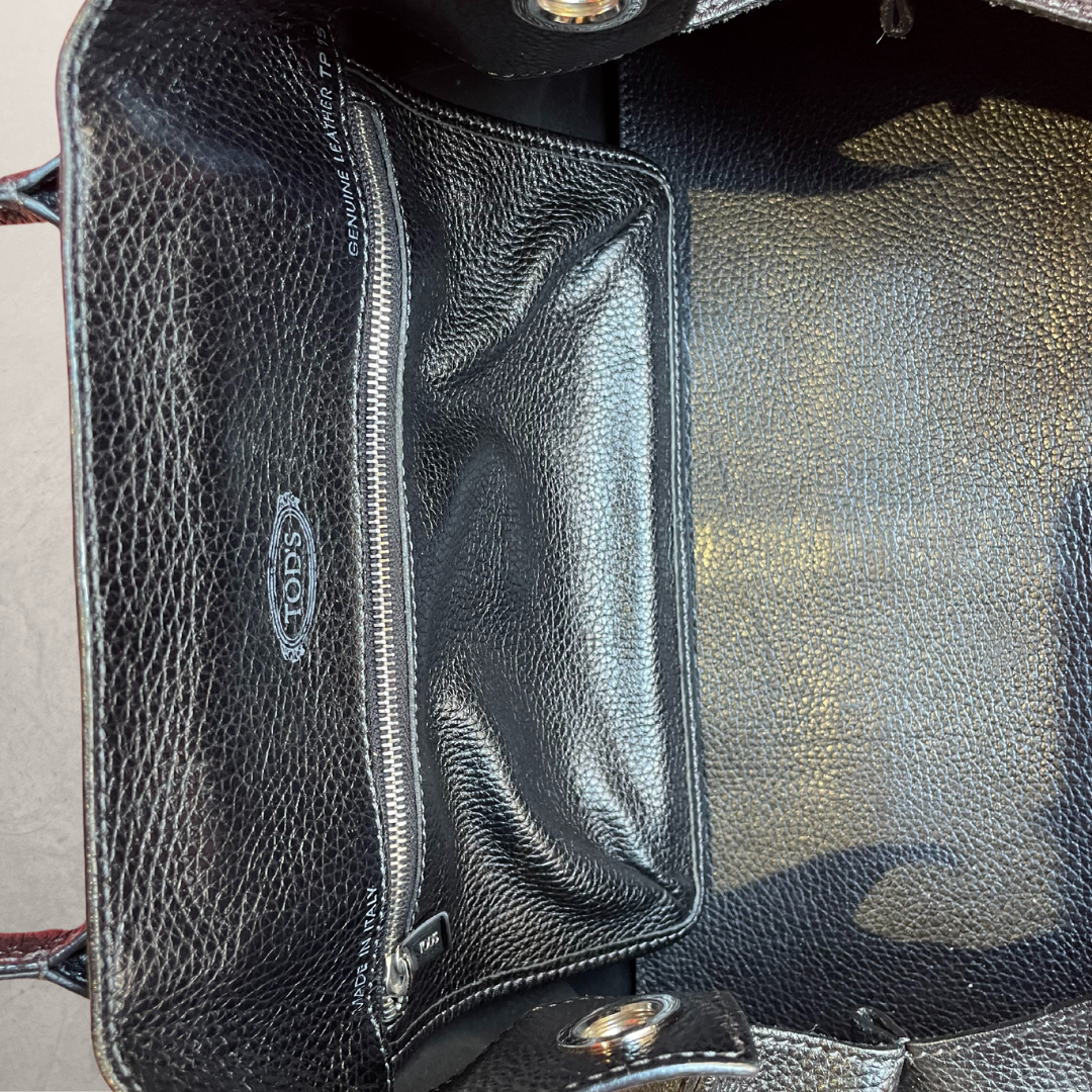 Vintage TODS zwarte kalfsleren schoudertas