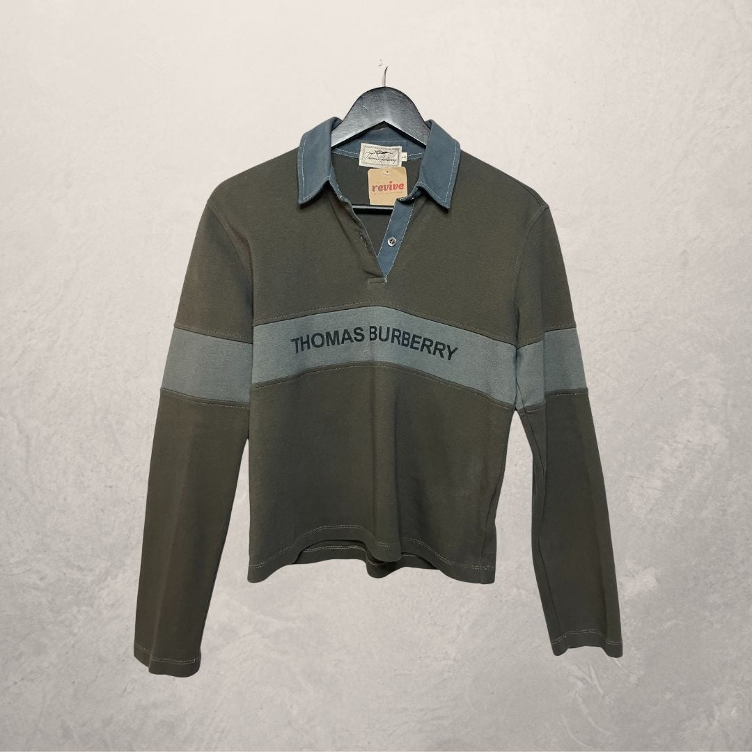 Vintage Thomas Burberry grijs cropped rugby poloshirt L