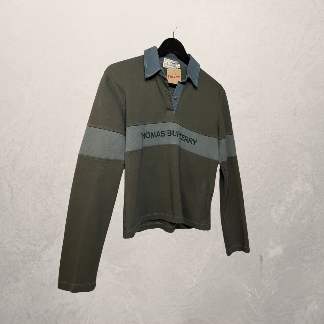 Vintage Thomas Burberry grijs cropped rugby poloshirt L