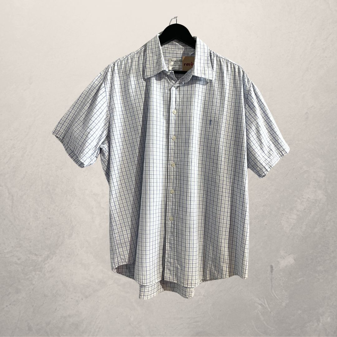 Vintage YSL blue stripe textured cotton shirt L