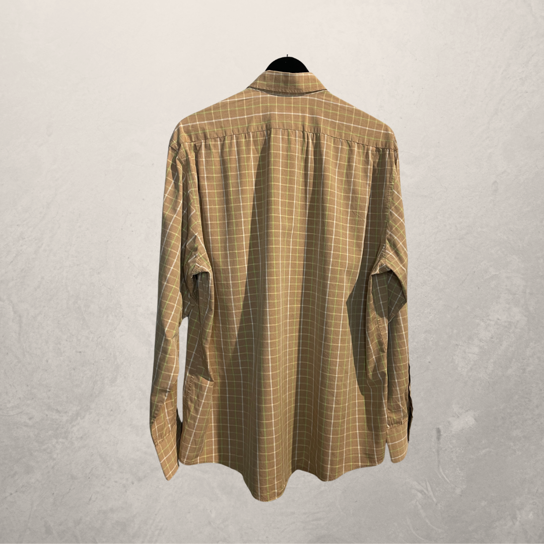 Vintage YSL bruin geel geruit 100% katoenen shirt L/XL