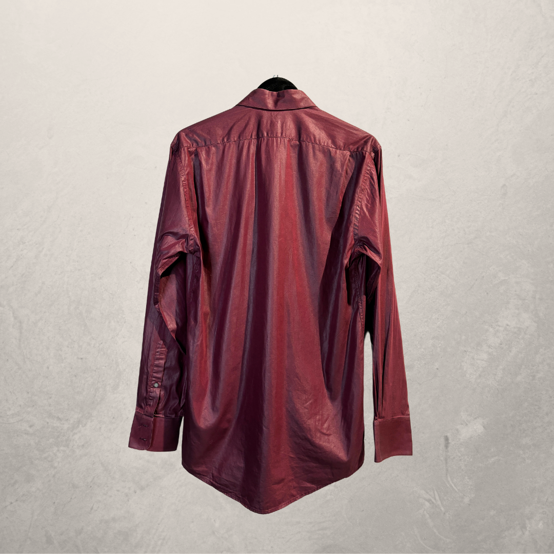 Vintage Yves Saint Laurent Bordeaux glans overhemd S/M