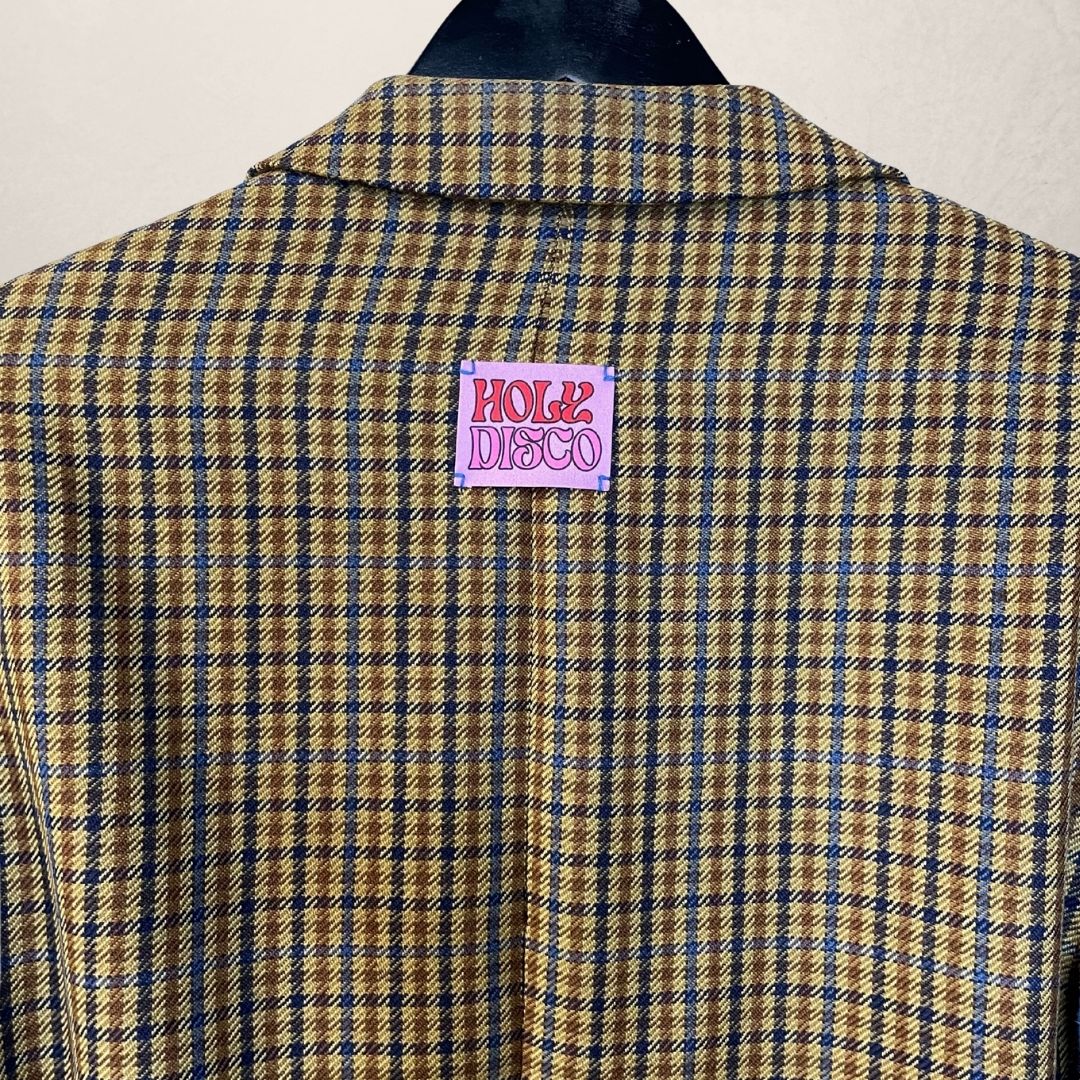 Vintage beige/blauwe bontmouwen blazer OS- By Holy Disco