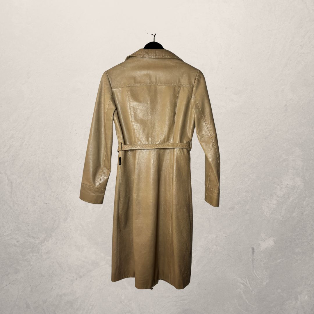 Vintage beige lange leren jas XS