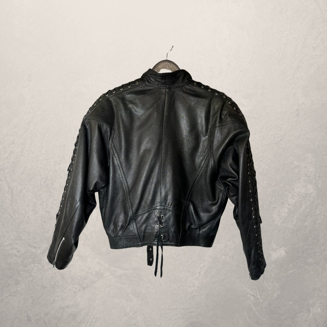 Vintage black leather jacket laced M