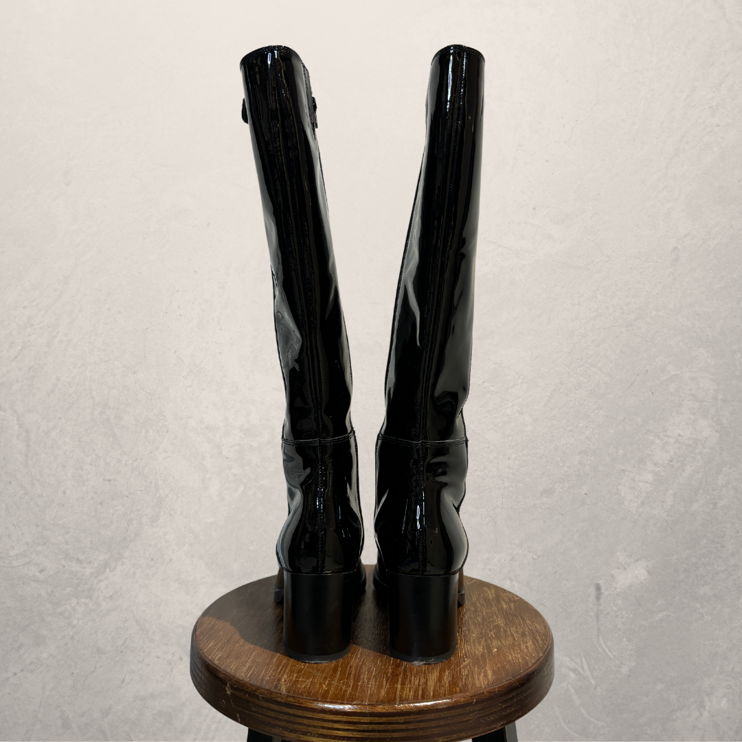 Vintage zwarte lakleren laarzen 39