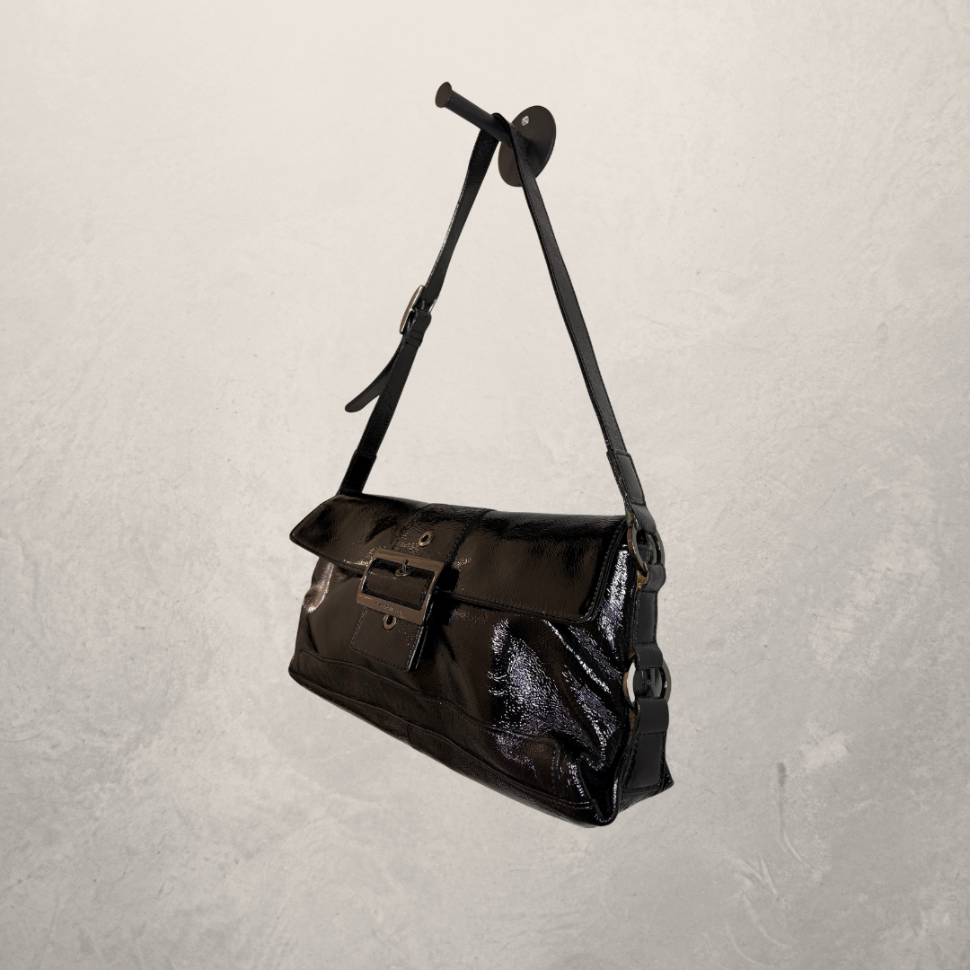 Vintage black pleather shoulder bag