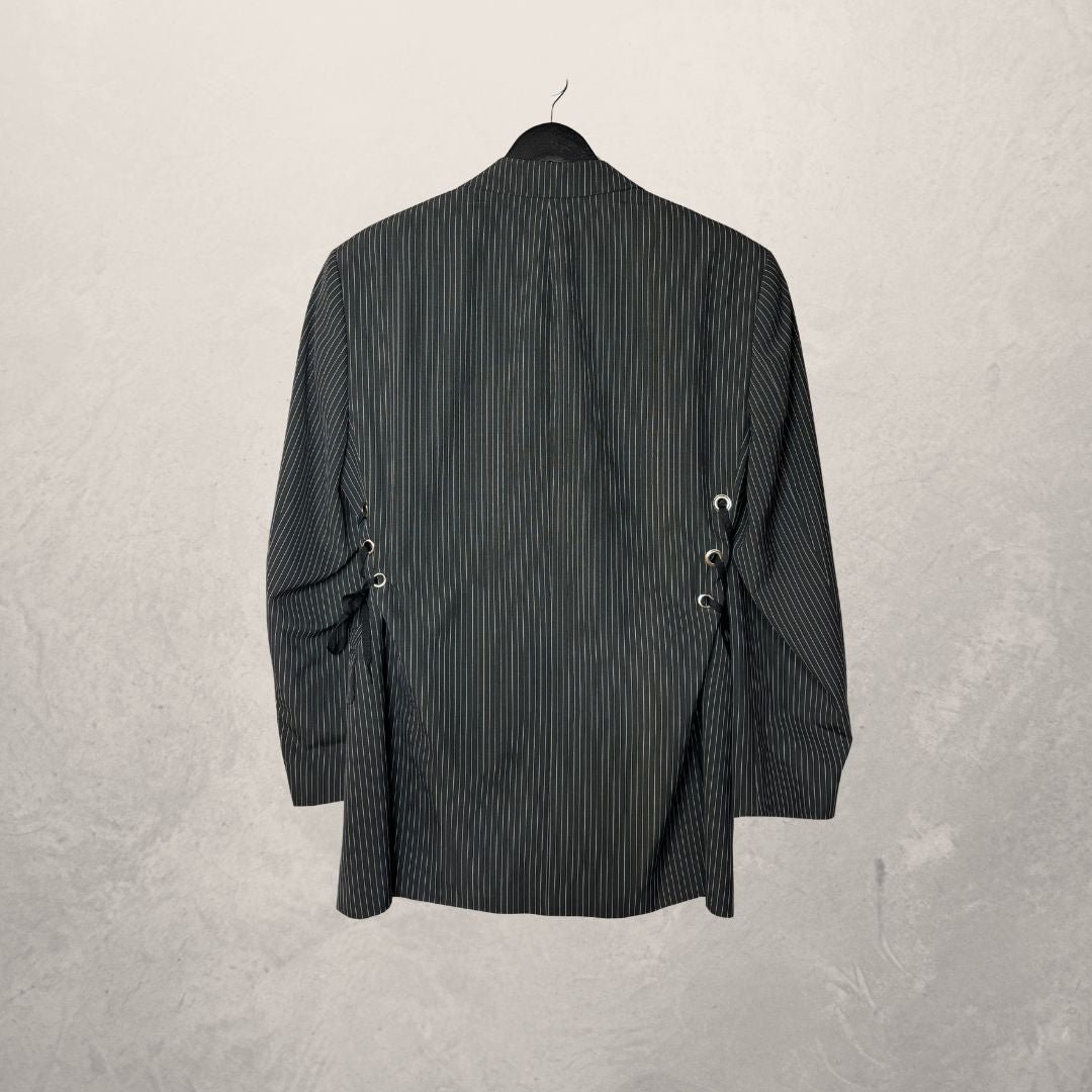 Vintage zwart gestreepte blazer met strik aan de zijkant OS- By MARRART