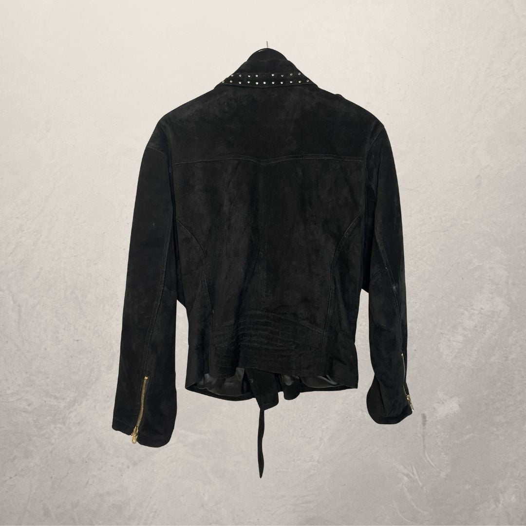 Vintage zwart suède jasje met studs M