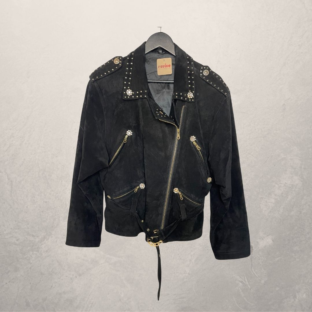 Vintage zwart suède jasje met studs M