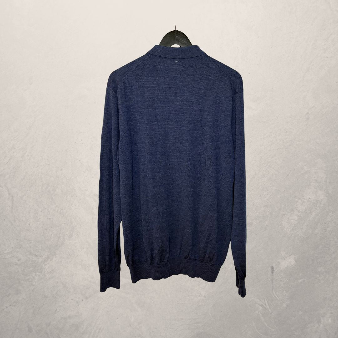 Vintage blue 100% merino wool poloshirt L