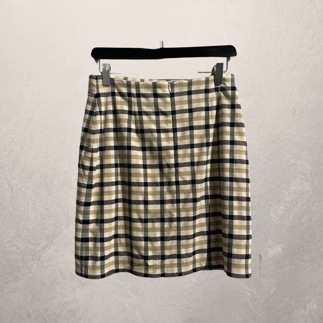 Vintage blauwbeige geruite rok M