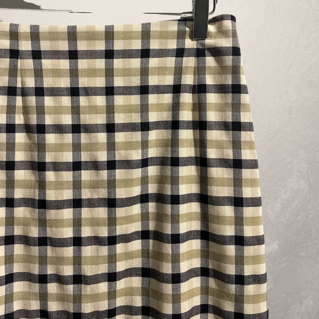 Vintage blauwbeige geruite rok M