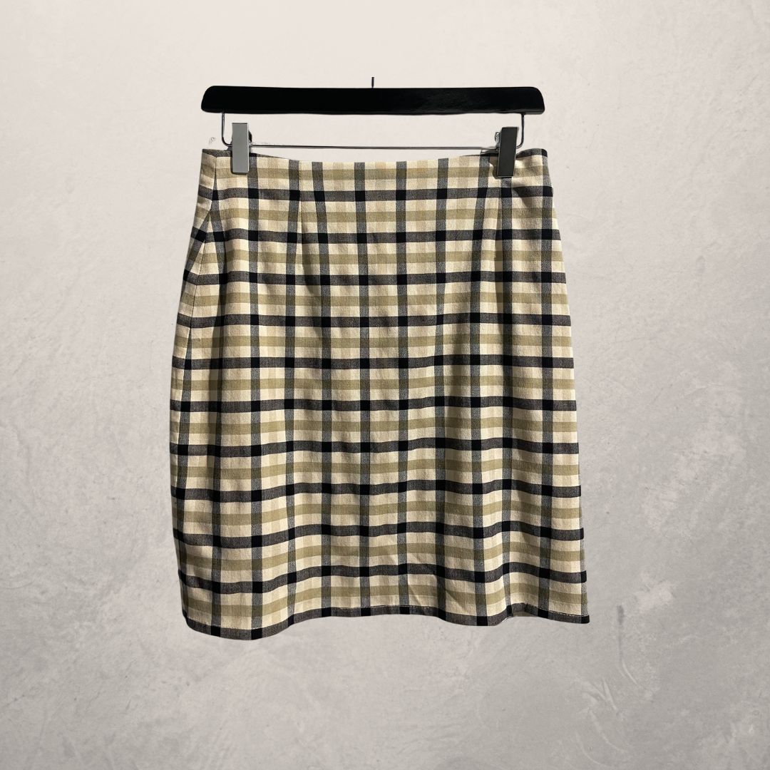 Vintage blauwbeige geruite rok M