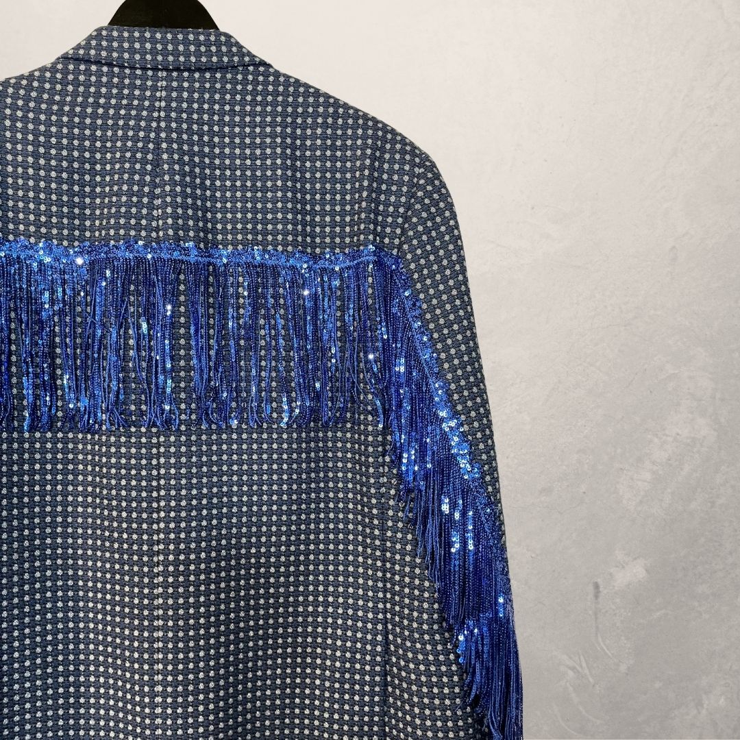 Vintage blue dots with glitter fringes blazer OS- By Holy Disco