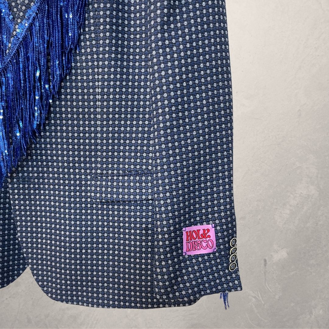 Vintage blue dots with glitter fringes blazer OS- By Holy Disco