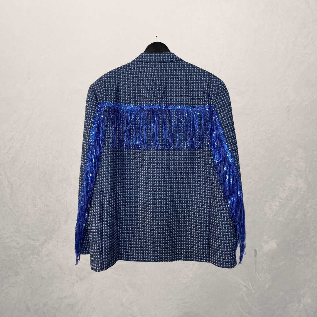 Vintage blue dots with glitter fringes blazer OS- By Holy Disco