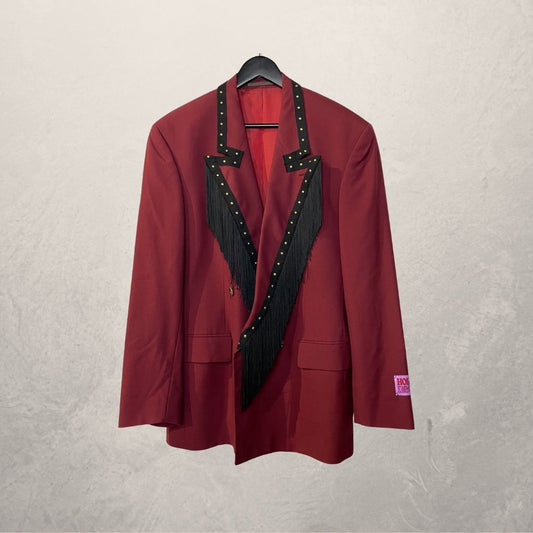 Vintage bordeaux red/ black fringe blazer OS- By Holy Disco