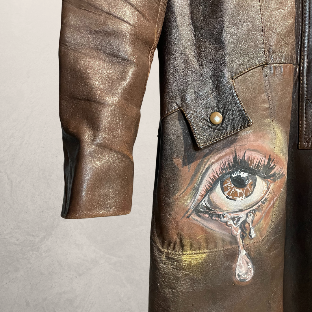 Vintage bruine geverfde lange leren jas M/L - door @Marrart