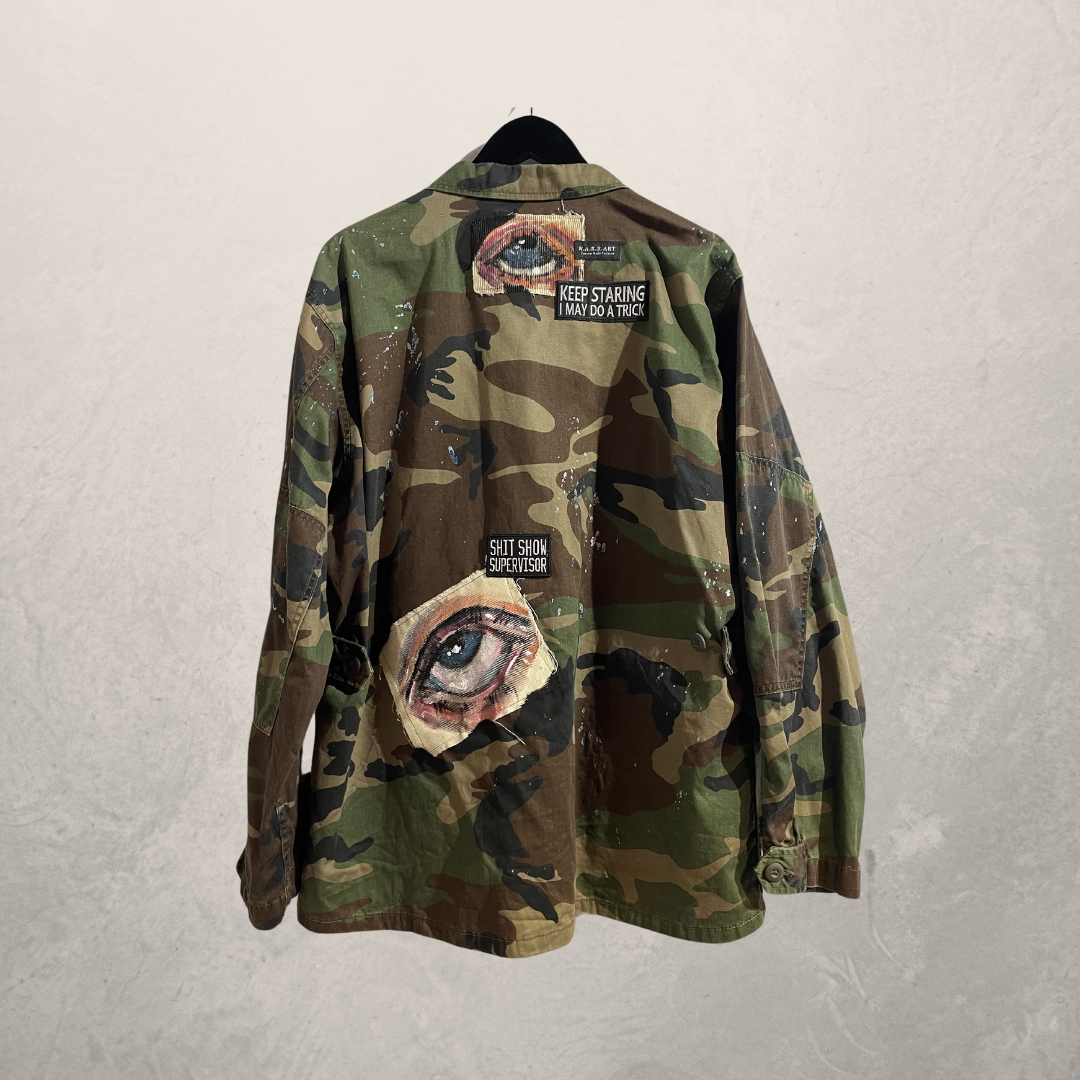 Vintage camouflage groene "eye see you" jas L- van @Marrart