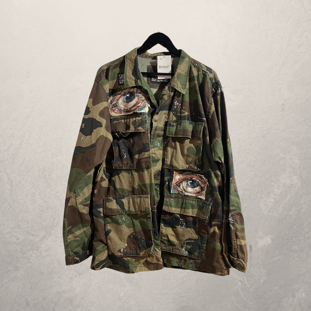Vintage camouflage groene "eye see you" jas L- van @Marrart
