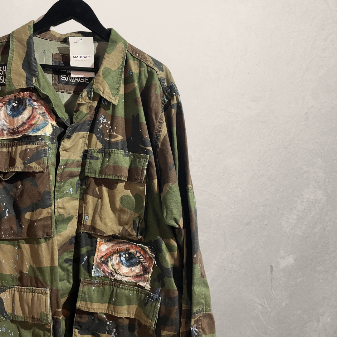 Vintage camouflage groene "eye see you" jas L- van @Marrart