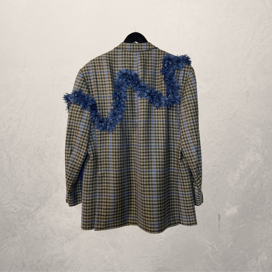 Vintage grijs/blauw bloemenblazer OS- By Holy Disco