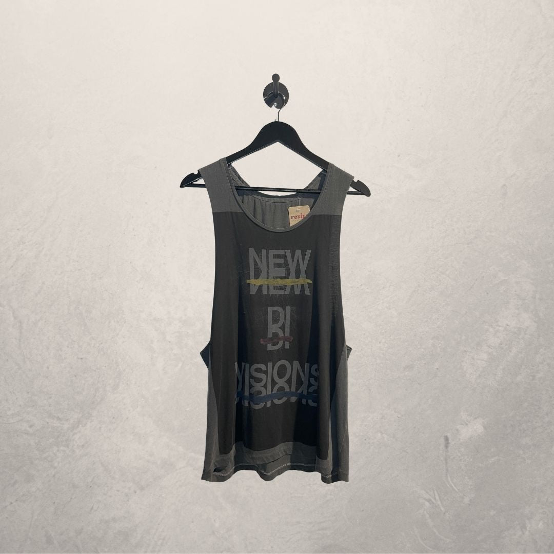 Vintage grey graphic "New divisions" tank top M