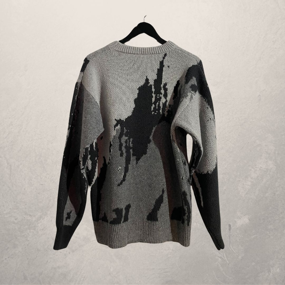 Vintage grijze marmeren gebreide trui L