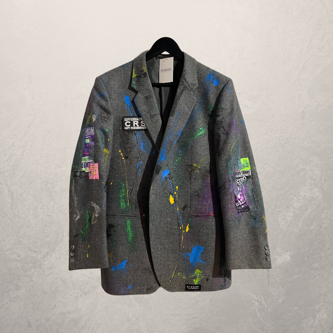 Vintage grijs wollen zwart contour lippen blazer L- door @Marrart