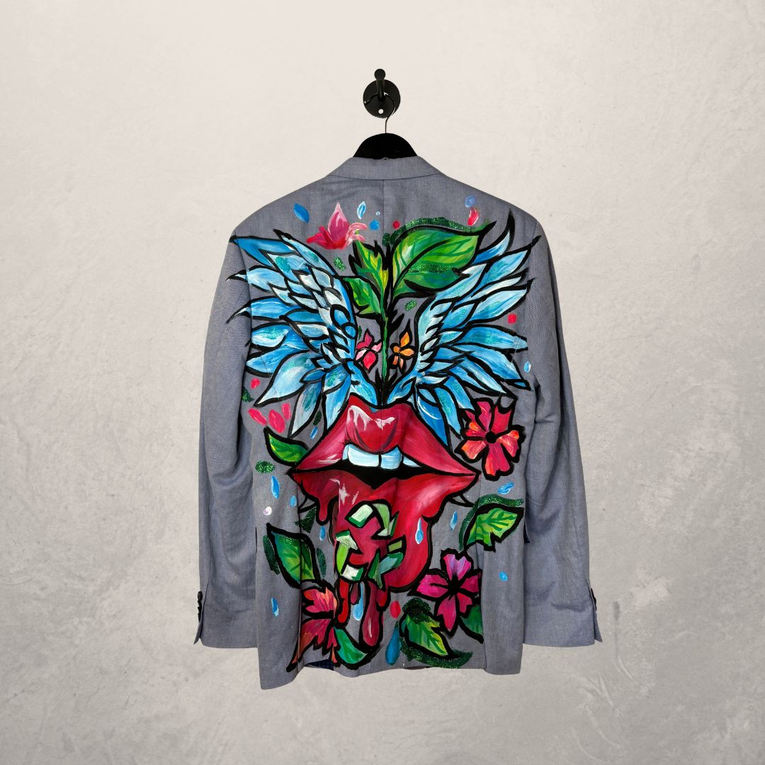 Vintage handpainted grey blazer OS- by MARRART