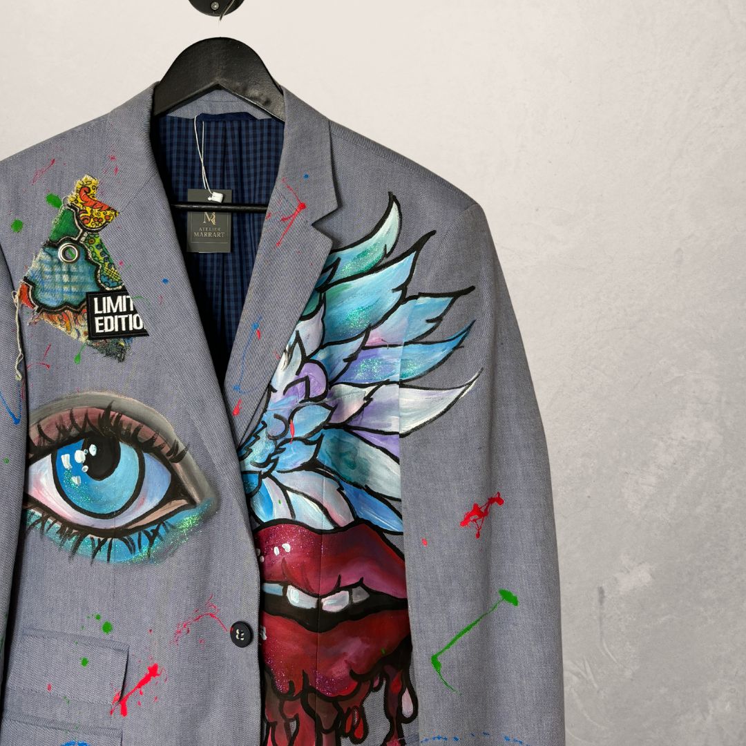 Vintage handpainted grey blazer OS- by MARRART