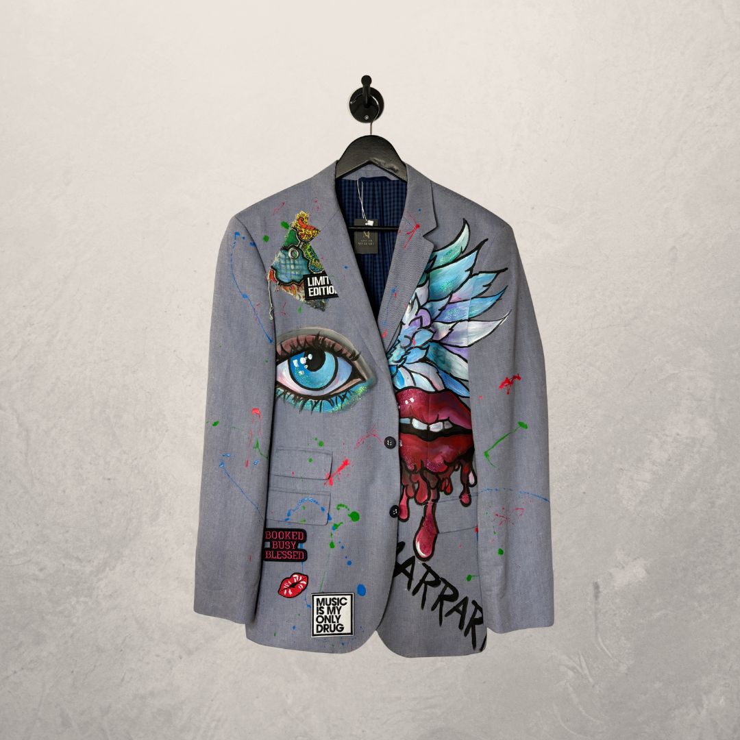 Vintage handpainted grey blazer OS- by MARRART