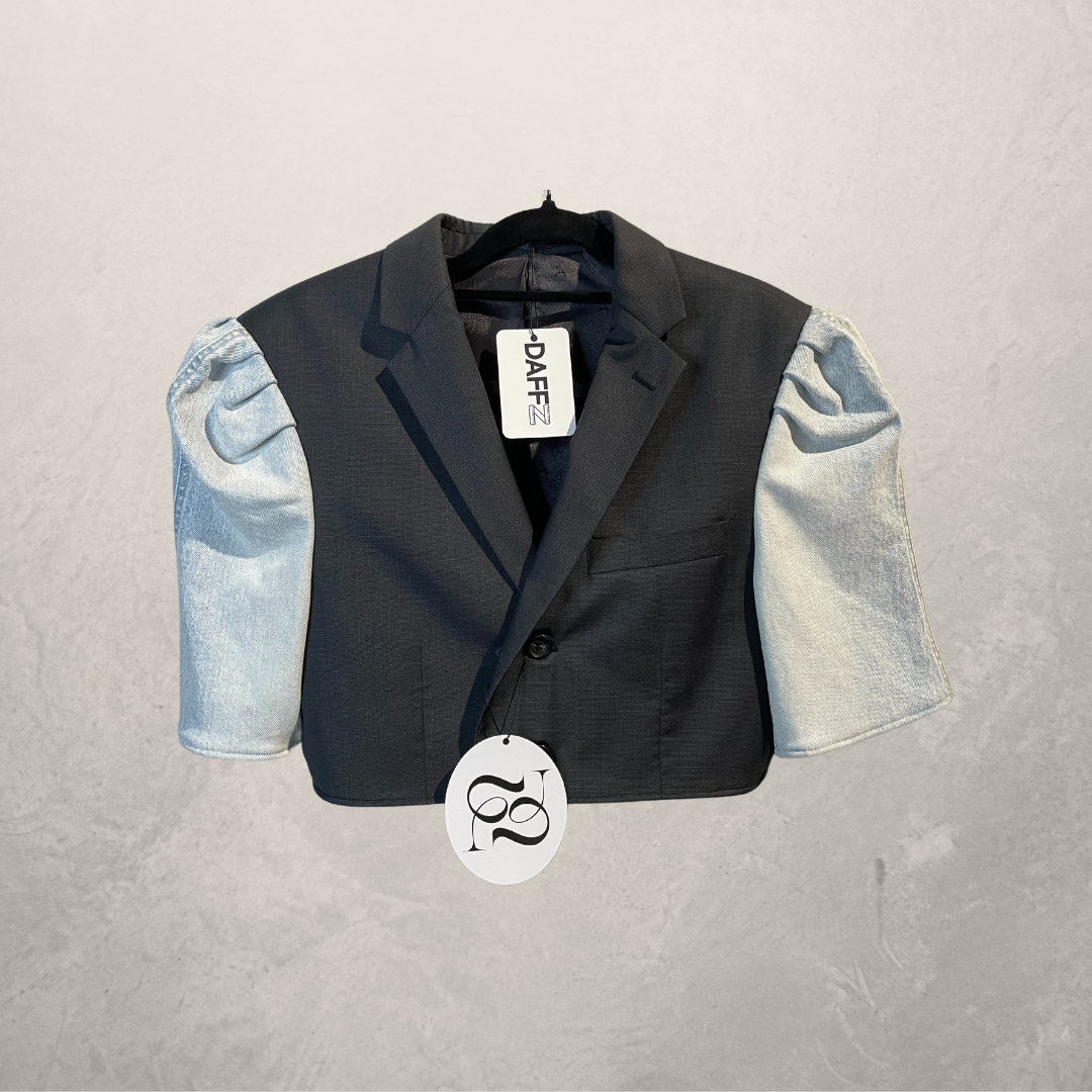 Vintage light blue denim & black cropped blazer S/M - by @DAFFZTheLabel