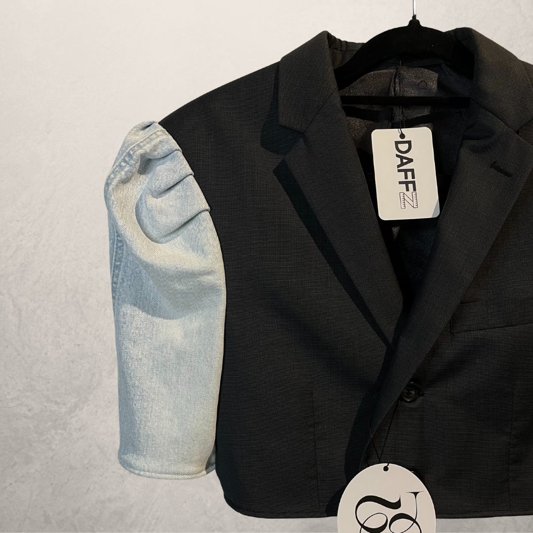 Vintage light blue denim & black cropped blazer S/M - by @DAFFZTheLabel