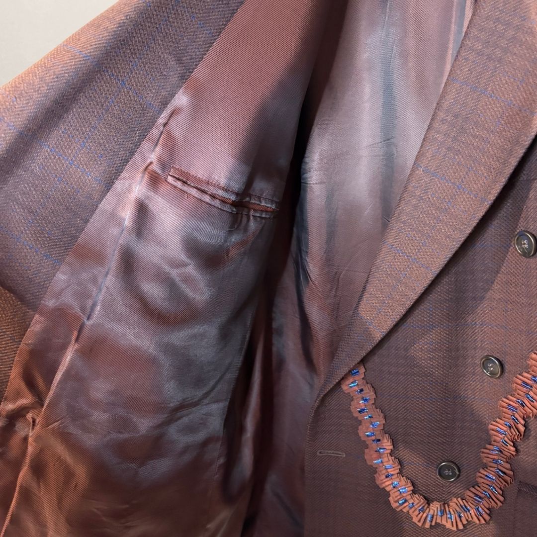 Vintage maroon checkered with ruffles blazer OS- by Holy Disco