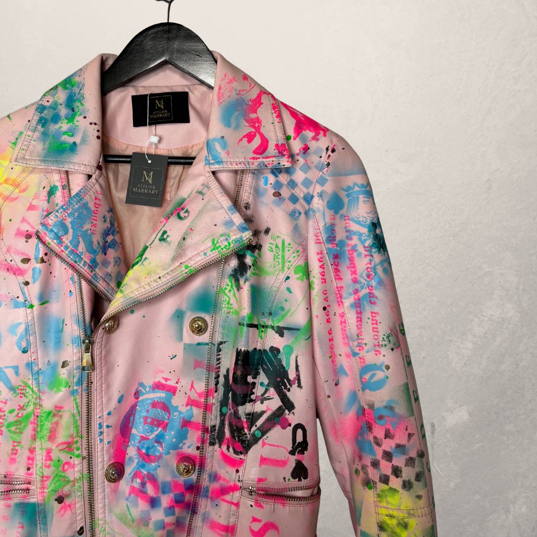 Vintage pink handpainted leather jacket XS- by MARRART